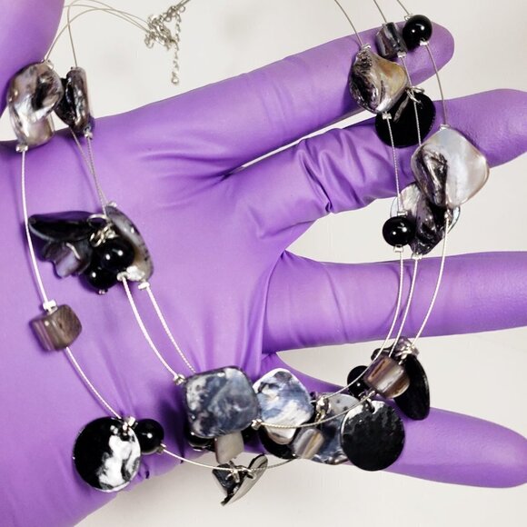 Mother-of-Pearl Multi-Strand Necklace & Shell Drop Earrings | Iridescent Beads - Picture 4 of 9